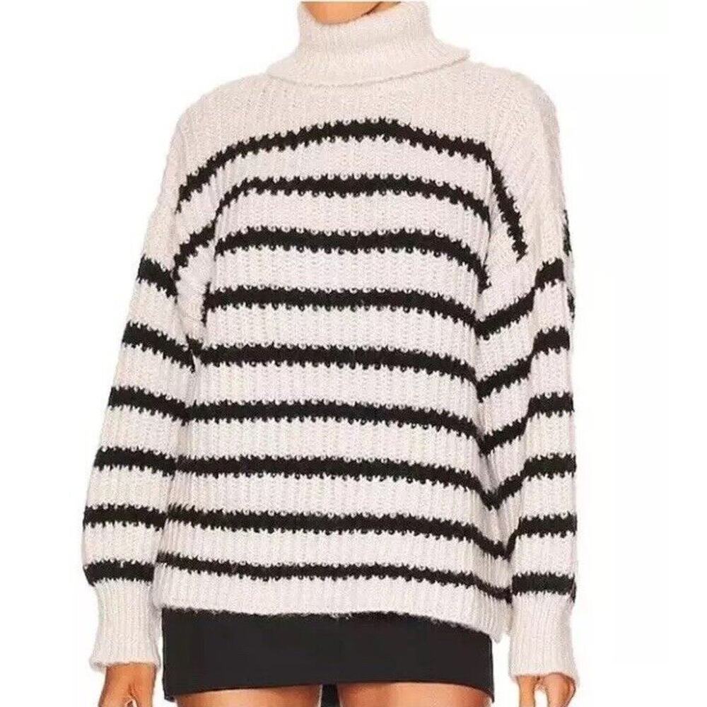 Line & Dot Ariel Sweater Turtleneck Chunky Knit Black White Stripe Womens Small